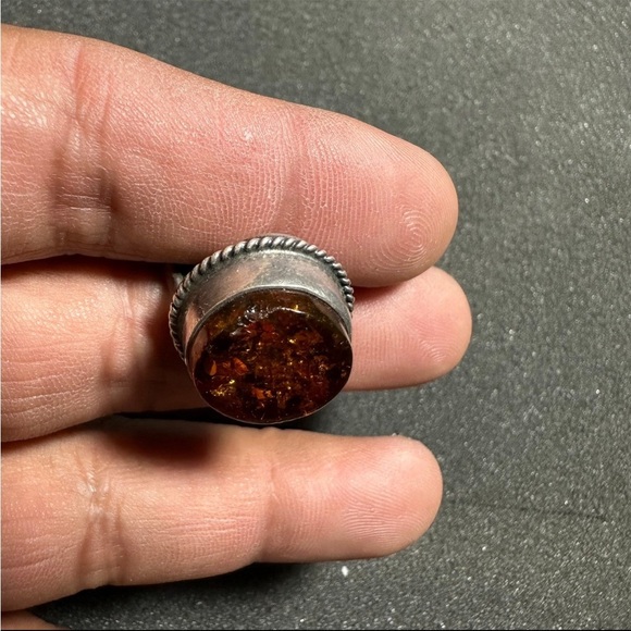 Vintage Large Sterling Silver 915 Amber Statement Ring Size 6 - Picture 4 of 10